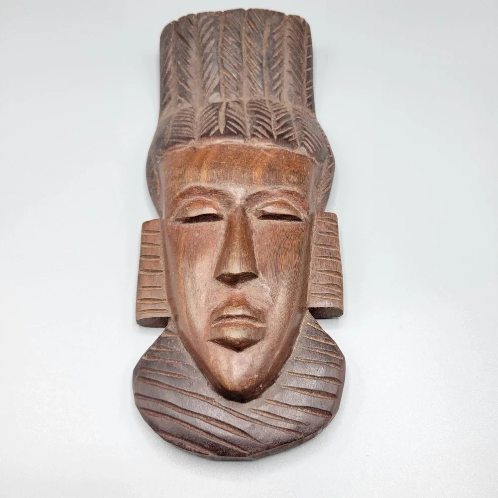 Vintage African Mask Hand Carving Wood Tribal Wall Hanging Home Decor 10.5